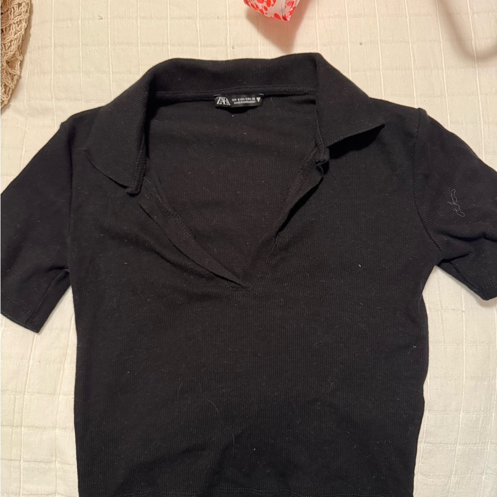 Zara Elegant Black Collared Shirt